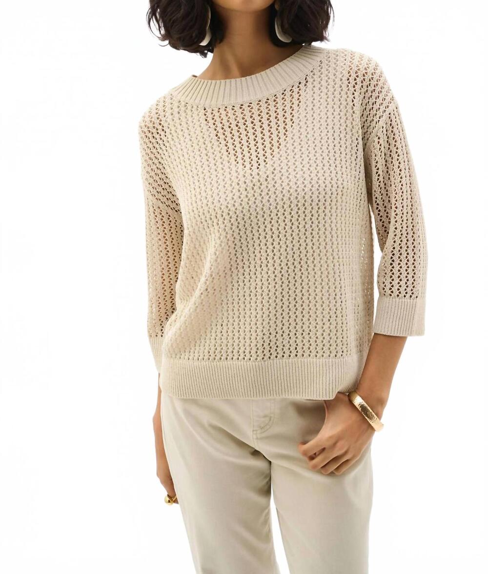 NEW JOSEPH RIBKOFF crew neck open knit sweater top in moonstone